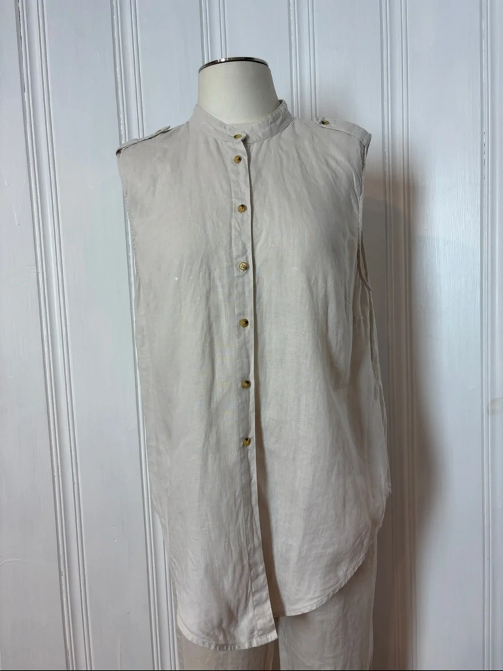 TRISTAN 100% Linen Set | Beige Jogger Pants & Sleeveless Button Shirt | Size XL - Picture 4 of 13